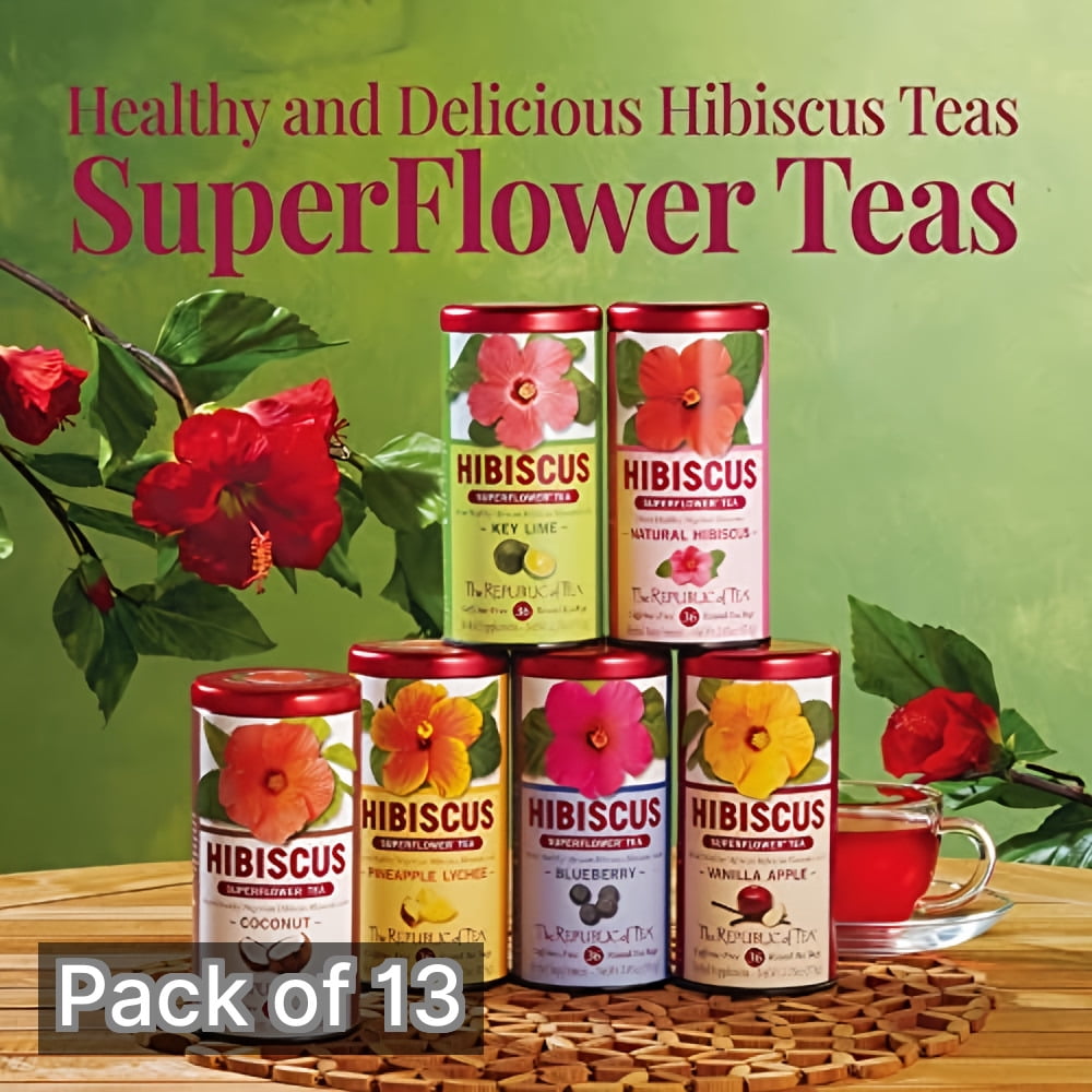 The Republic of Tea Hibiscus Superflower Tea Pineapple Lychee 2.03 oz (Pack of 13)