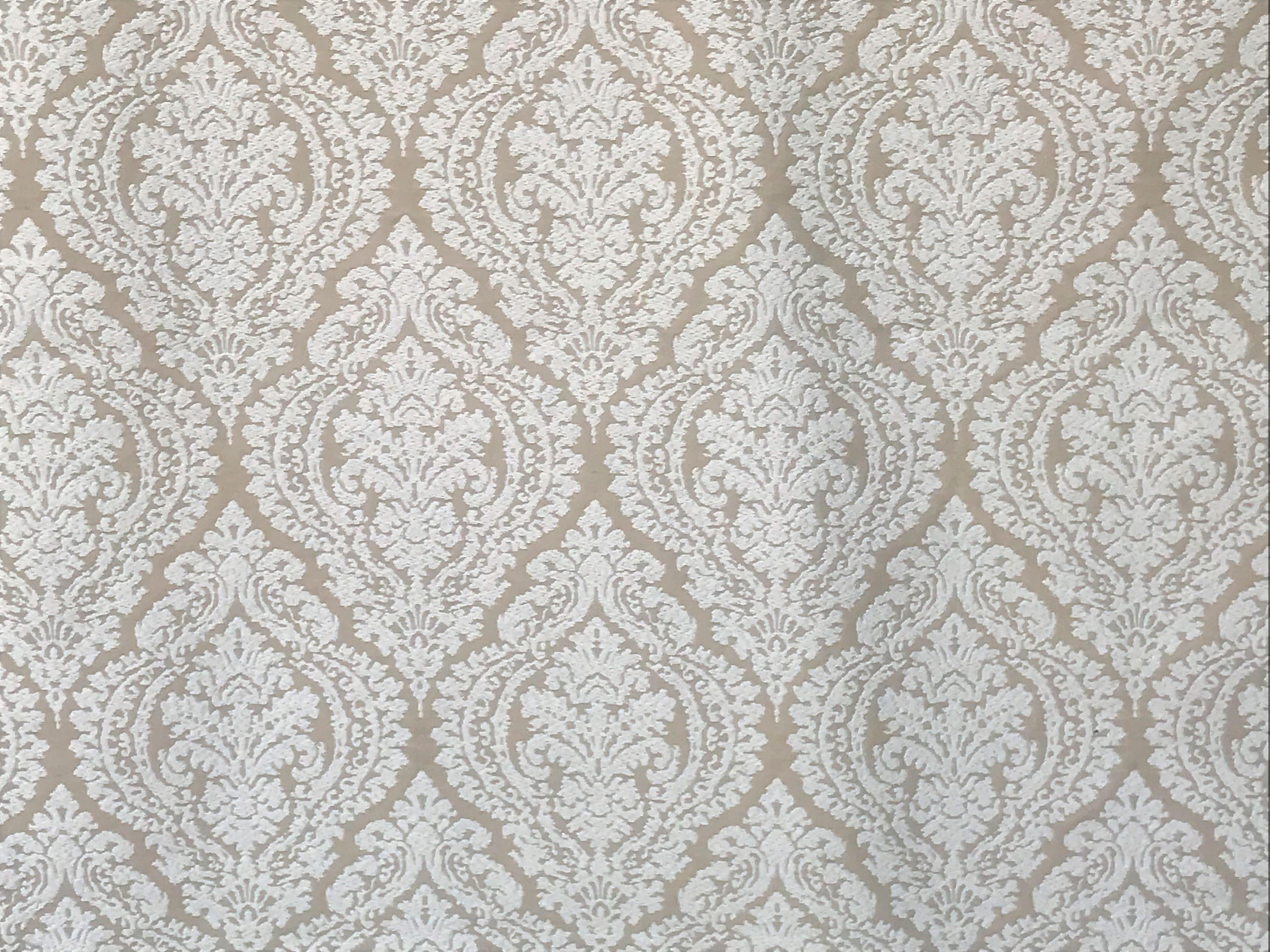 Fabric Mart Direct Champagne, Ivory Poly Cotton Fabric By The Yard, 54 inches or 137 cm width, 2 Continuous Yards Ivory Cotton Fabric, Damask, Upholstery Drapery Curtain Wholesale Fabric
