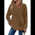 thumbnail image 2 of Sudadera Informal de Punto Gofre para Mujer 2025, Suéter de Cuello en V con Botones Extragrandes y Capucha con Cordón. Marrón XXXL, 2 of 7