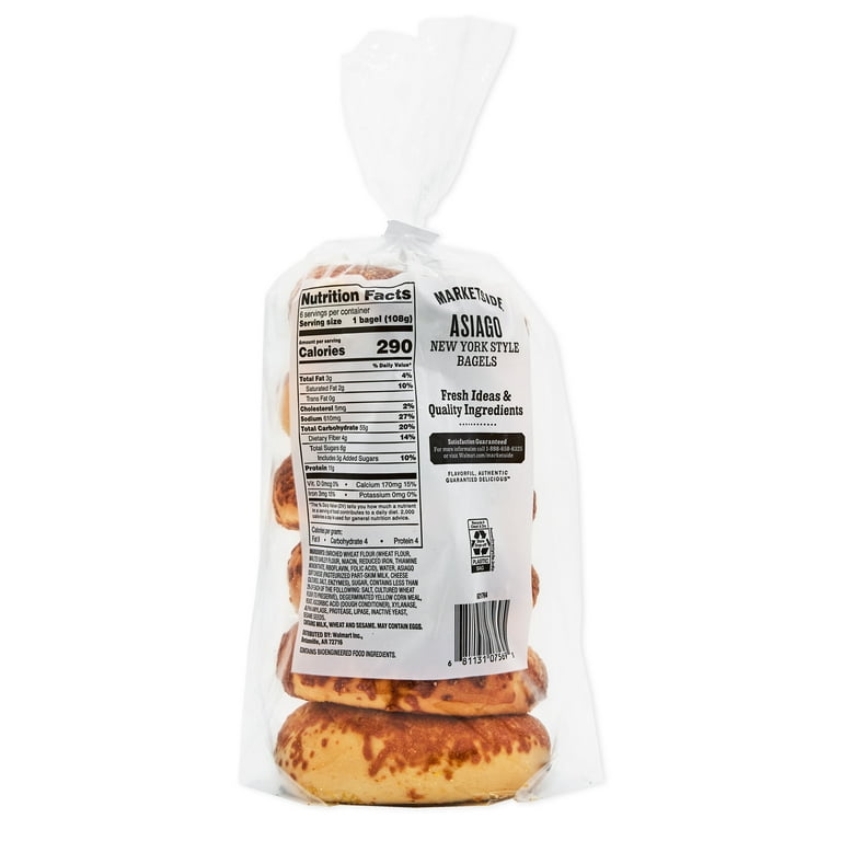 Marketside Asiago Cheese Bagels, Shelf-Stable, 22.8 oz, 6 Count