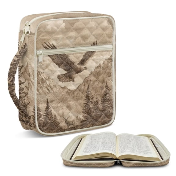 FOR U DESIGNS Eagle Mountain Print Bible Case Quilted Bible Carrying Case Washable Bible Carrier Tote Bag with Zipper Pocket Book Cover Christian Bible Accessories