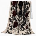 thumbnail image 2 of Gothic Dark Romance Portrait Crimson Roses Black Bats, Dramatic Botanical Scene, Warm Flannel Blanket for Sunroom and Reading Nook, Garden Lovers Valentine's Day Gift, Botanical Home Decor, 2 of 9