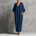 thumbnail image 3 of Iyufng Loungewear Maxi Dresses for Women V-Neck Solid Color Mid Sleeve Button Down Dress and Pockets, 3 of 6