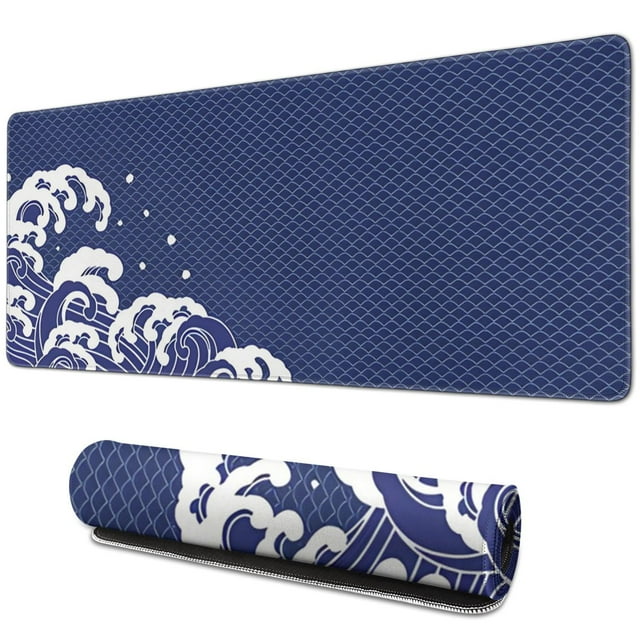 Wave with the Bottom Of the Fish Scale Pattern desk Mouse Padwaterproofwashable for Office Home Work GamingmousematRubber Base Mousepad with Stitched Edges 31.5x11.8inches