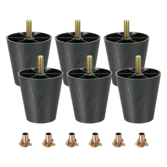 Uxcell 6 Pack Plastic Furniture Legs, 2.36" x 2.56" Sofa Couch Legs Replacement with M8 Hanger Bolts, Black