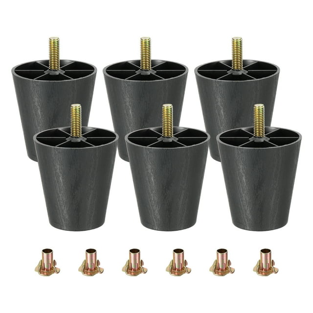 Uxcell 6 Pack Patas de Muebles de Plástico, 2.36" x 2.56" Reemplazo de Patas de Sofá con Tornillos de Colgante M8, Negro