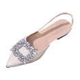 thumbnail image 2 of Miluxas Women Chunky Block Low Heel Pointed Toe Flats Shoes Slingback Buckle Rhinestone Crystal Party Cute Flats White 9.5(43), 2 of 9