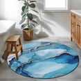 thumbnail image 5 of 3.3ft Washable Round Rug, Marble Texture Non-Slip Circle Area Rug for Entryway Bedroom, Blue Sliver Abstract Wave Modern Indoor Accent Floor Mat for Home Decor, 5 of 9