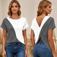 thumbnail image 2 of Backless Cross V-Neck Top for Women - Short Sleeve Graphic Print Tee, Sexy Open Back Blouse for Women's Summer Party & Casual Outfits Gray M, 2 of 7