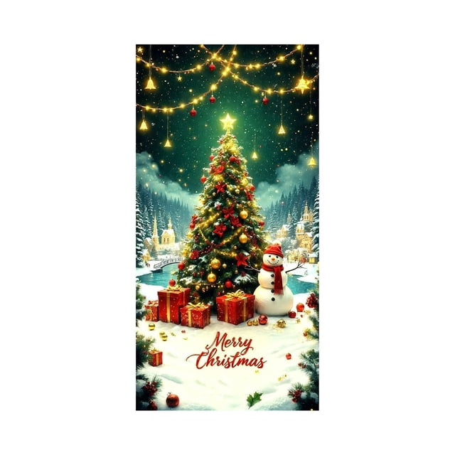 Qiulaii 3 Pcs Rideau de Porte Festif Père Noël, Décoration de Vacances en Polyester pour Porte d'Entrée, Mur et Fête, Décoration Intérieure Réutilisable 35*71 Po