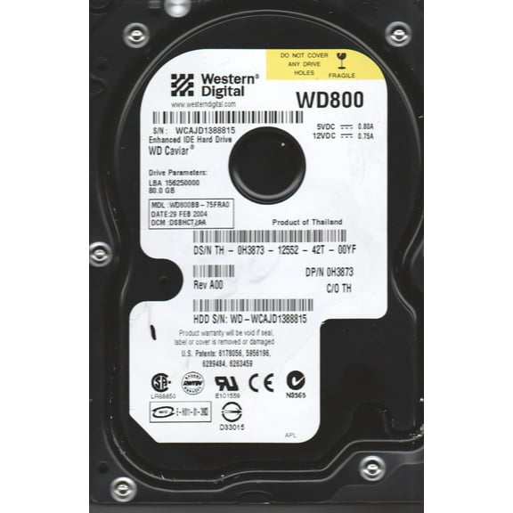 WD800BB-75FRA0, DCM DSBHCTJAA, Western Digital 80GB IDE 3.5 Hard Drive