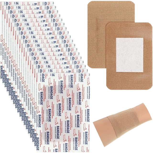 y Large Bandages 3 x 4 Inch Wound Care Flexible Adhesive Bandages Latex ee Fabric Bandages for Care and Protect Wounds Large Size for First Aid Wound Care Assorted Bandages (100 Pcs)