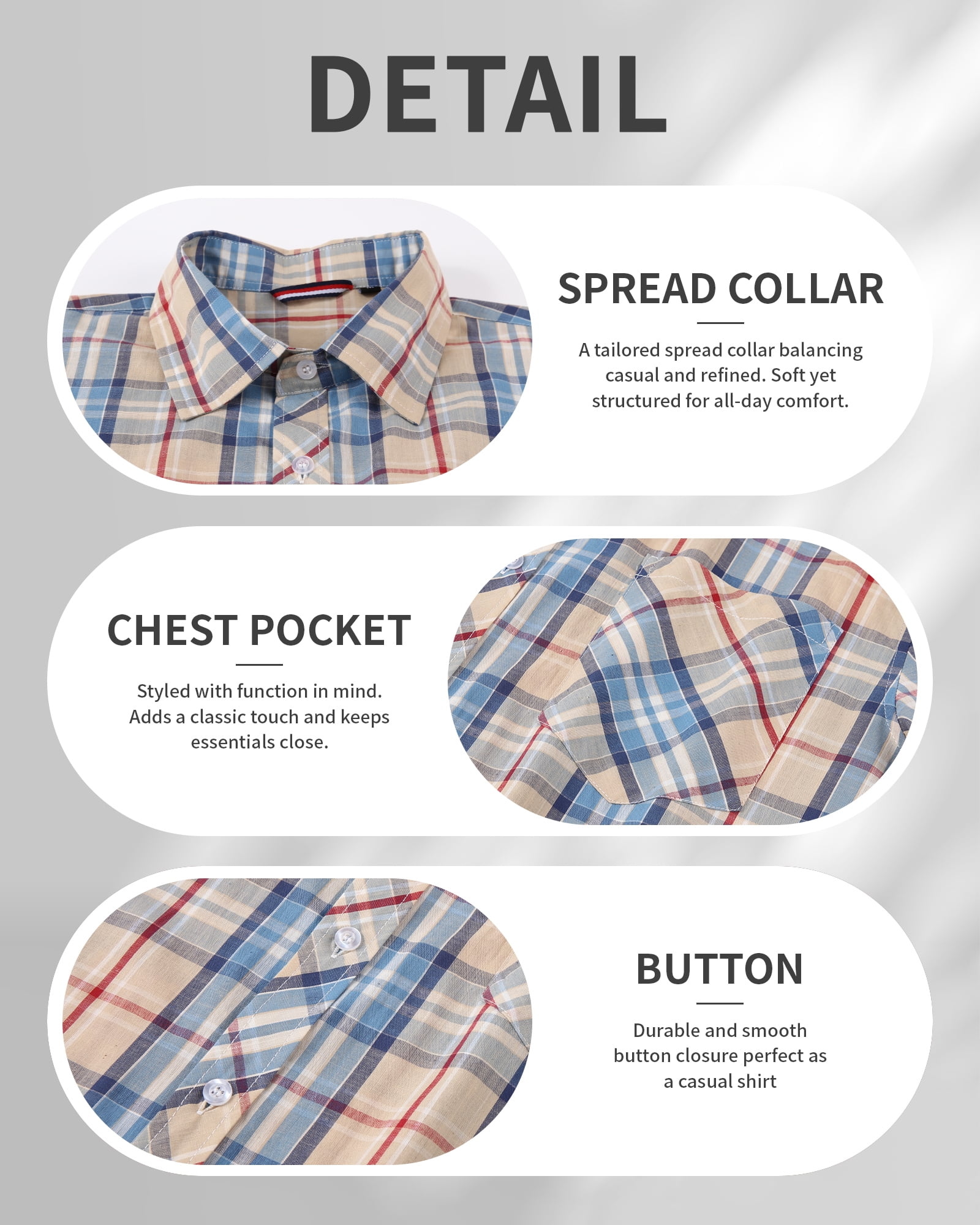 Onimisc Mens Plaid Short Sleeve Button Down Shirts 100% Cotton Regular Fit Casual Gingham Shirts