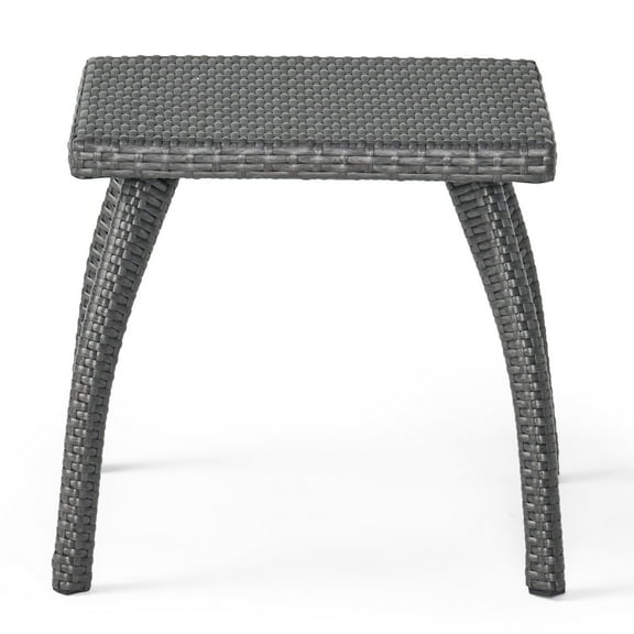 Honi Side End Table, Square 19 Inch, Gray Outdoor Rattan, Iron, Curved Legs