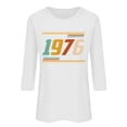 thumbnail image 2 of Uootdi Hauts pour Femmes Manches 3/4 Col Rond Imprimé Palmier Coucher de Soleil 1976 Coupe Décontractée Rétro Plage Vacances T-Shirts Cadeau, 2 of 4