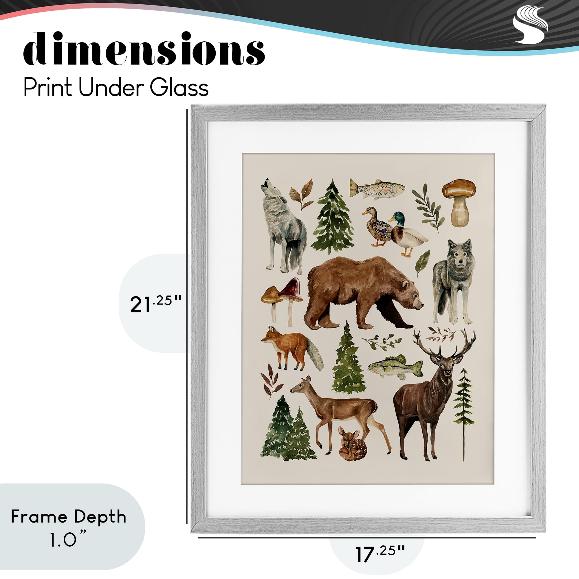 Stupell Industries The Wild Wood Animals Gray Framed Print Under Glass, design by Bethany Sandoval