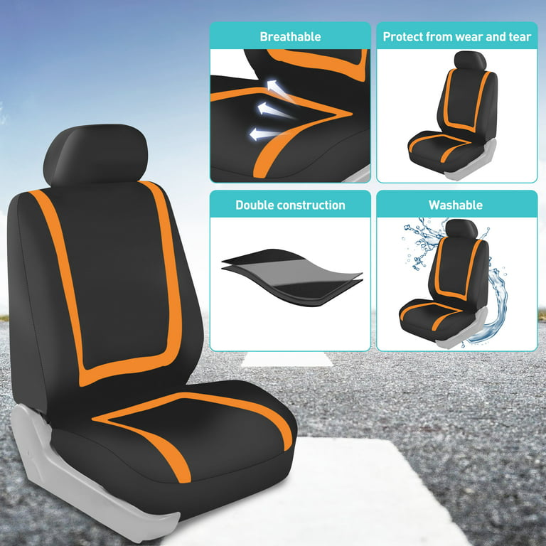 FH Group Car Seat Cover Full Set Striking Striped Orange Car Seat Covers with Front Seat Covers and Rear Split Bench Car Seat Cover Universal Fit
