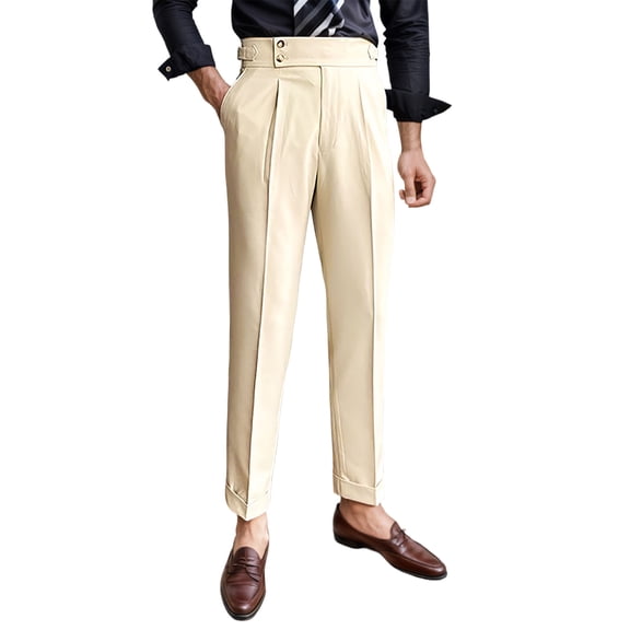 Gyexs Mens Chinos Pants Classic Fit Baggy Casual Lightweight Pants Business Casual Formal Wear Pants Men's Fashion Beige, Szie 30