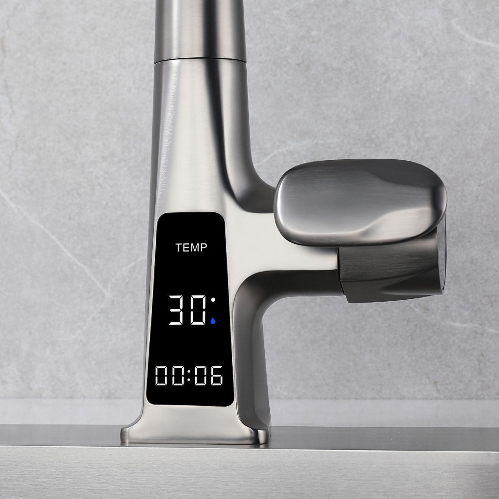 Gray Stainless Steel Pull Out Spray Swivel Brass Technology Kitchen Faucet with LED display