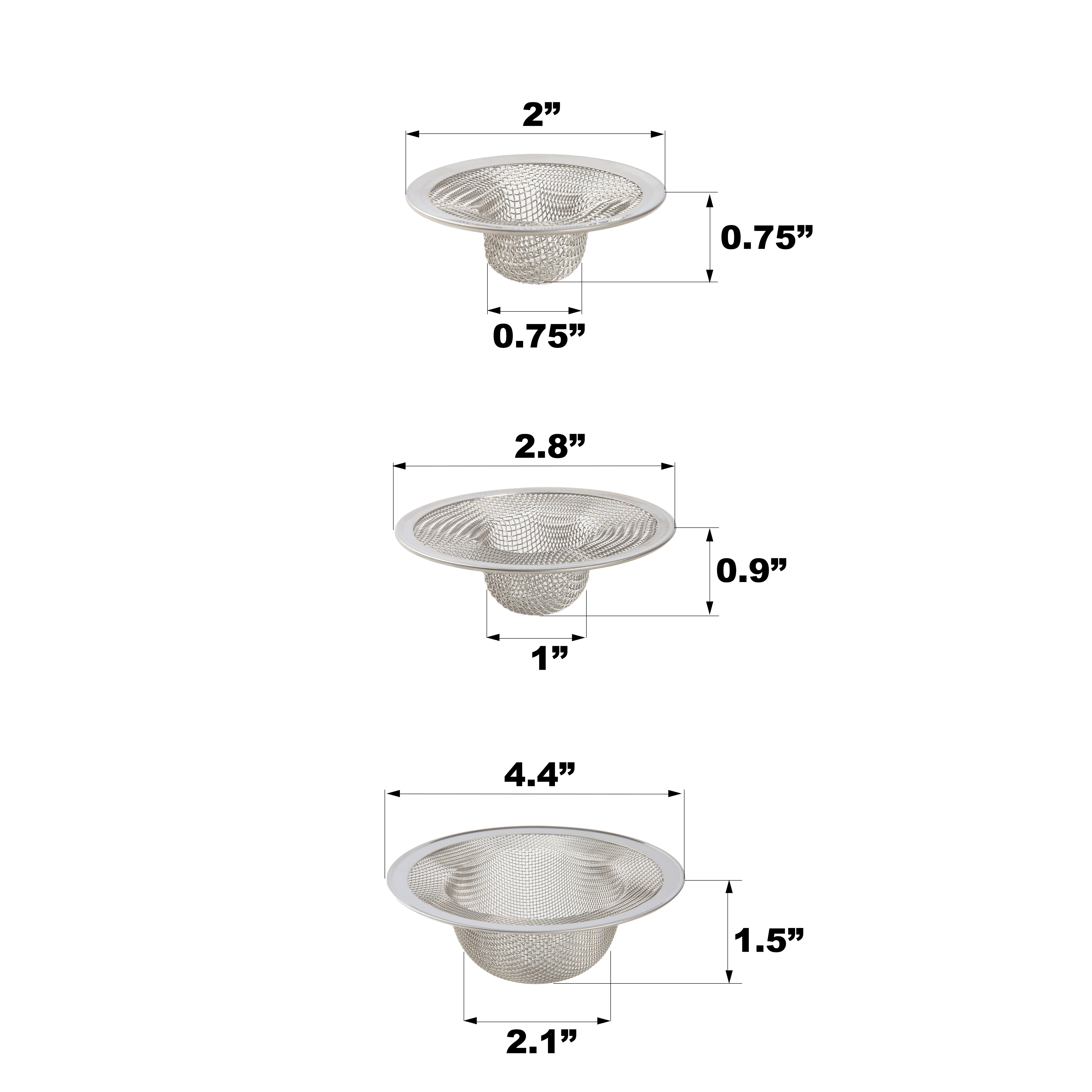 (3 pack) Mainstays Multiple Size 3 Pack Stainless Steel Mesh Drain Strainers Silver