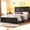 Black, variant on Queen Size Farmhouse Platform Bed with LED Headboard & Charging Station, Wood Frame, Brown