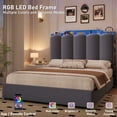 thumbnail image 4 of Hiphuta Queen Size Bed Frame with Storage Headboard and Side Storage Shelves, Upholstered LED Platform Bed with 2 Drawers and Charging Station, Gray, 4 of 8