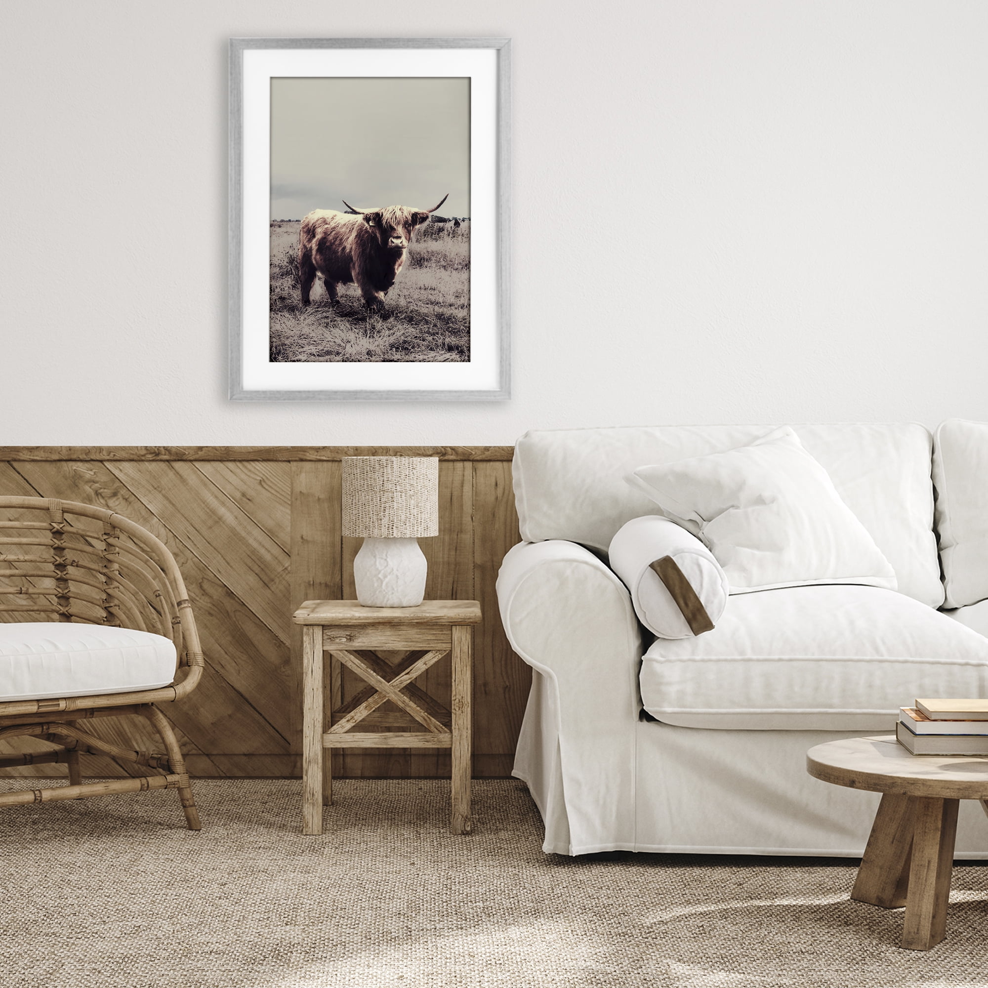 Stupell Industries Horned Cattle in Pasture Gray Framed Print Under Glass, design by SD Graphics Studio