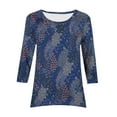 thumbnail image 7 of Viluyesy Round Neck T-Shirt for Womens 3/4 Sleeves Shirt Tops Relaxed Loose Blouse Blue Size XL, 7 of 7