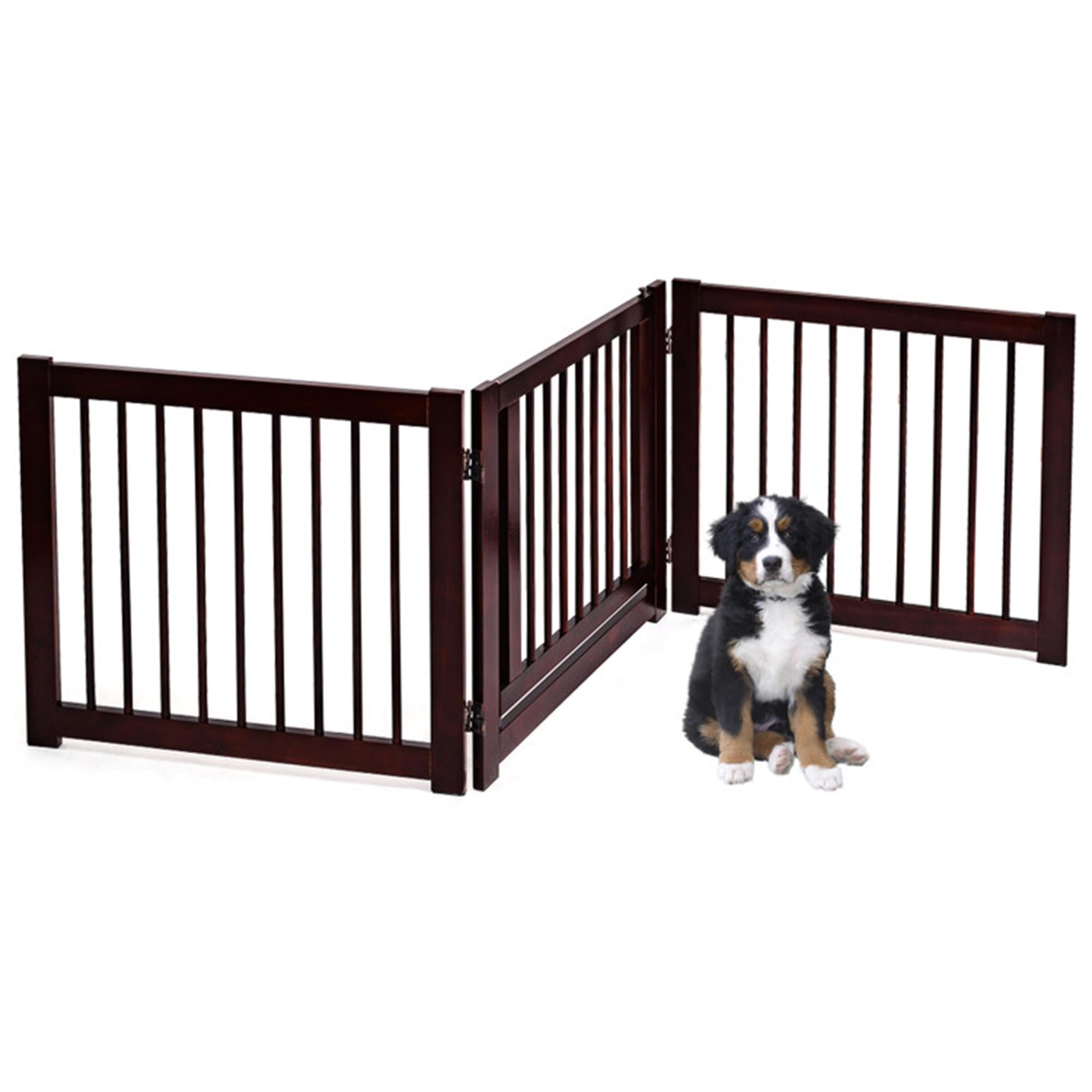 Pefilos 81" 3 Panel Wooden Folding Fence Freestanding Pet Gate, Stairs Step Over Divider for Dogs and Puppies, Brown Pefilos 81" 3 Panel Wooden Folding Fence Freestanding Pet Gate, Stairs Step Over Divider for Dogs and Puppies, Brown