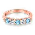 thumbnail image 3 of Gem Stone King 18K Rose Gold Plated Silver Swiss Blue Topaz and White Topaz Wedding-Bands Ring for Women | 1.03 Cttw | Round 3.5MM | Gemstone November Birthstone | Size 6, 3 of 6