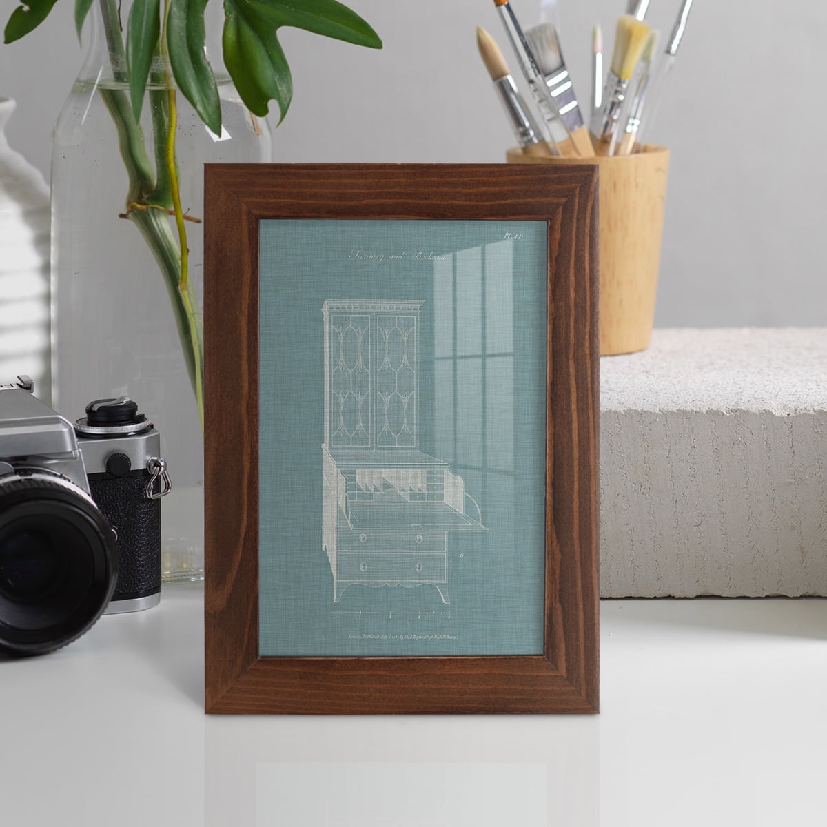 Hepplewhite Desk & Bookcase I - Framed Print w/glass - Chestnut