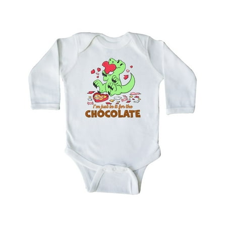 

Inktastic I m Just in it for the Chocolate cute Valentine s Dinosaur Gift Baby Boy or Baby Girl Long Sleeve Bodysuit