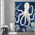 thumbnail image 5 of Ocean Octopus Bathroom Shower Curtain, Retro Nautical Coastal Sea Octopus Coral Shell Seaweed Waterproof Washable Soft Bath Curtain for Bathtub Decor with 12 Hooks&Grommet, 48x72 Inch, 5 of 9