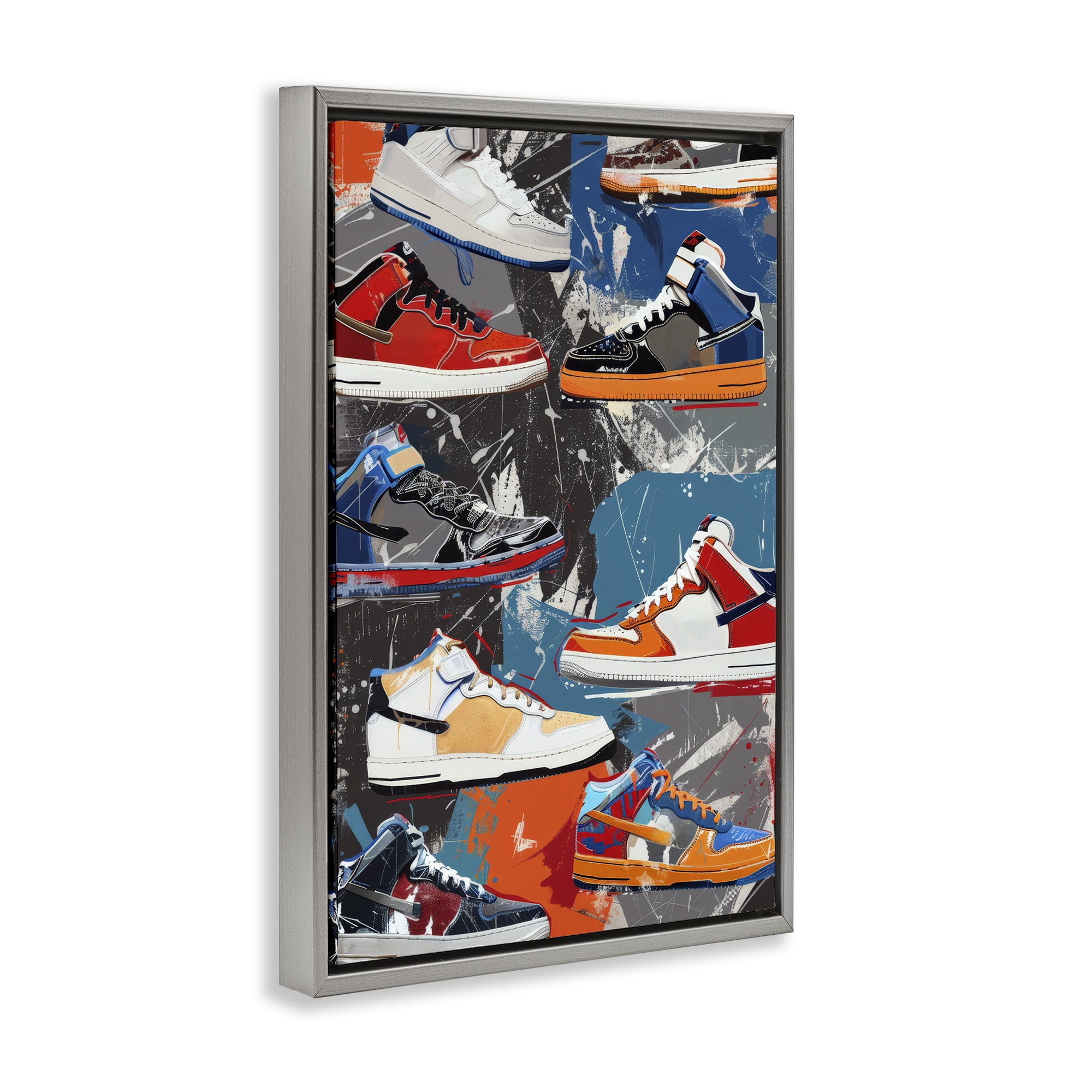 Stupell Industries Stylish Urban Shoe Collection Gray Framed Floater Canvas Wall Art, design by Ray Powers