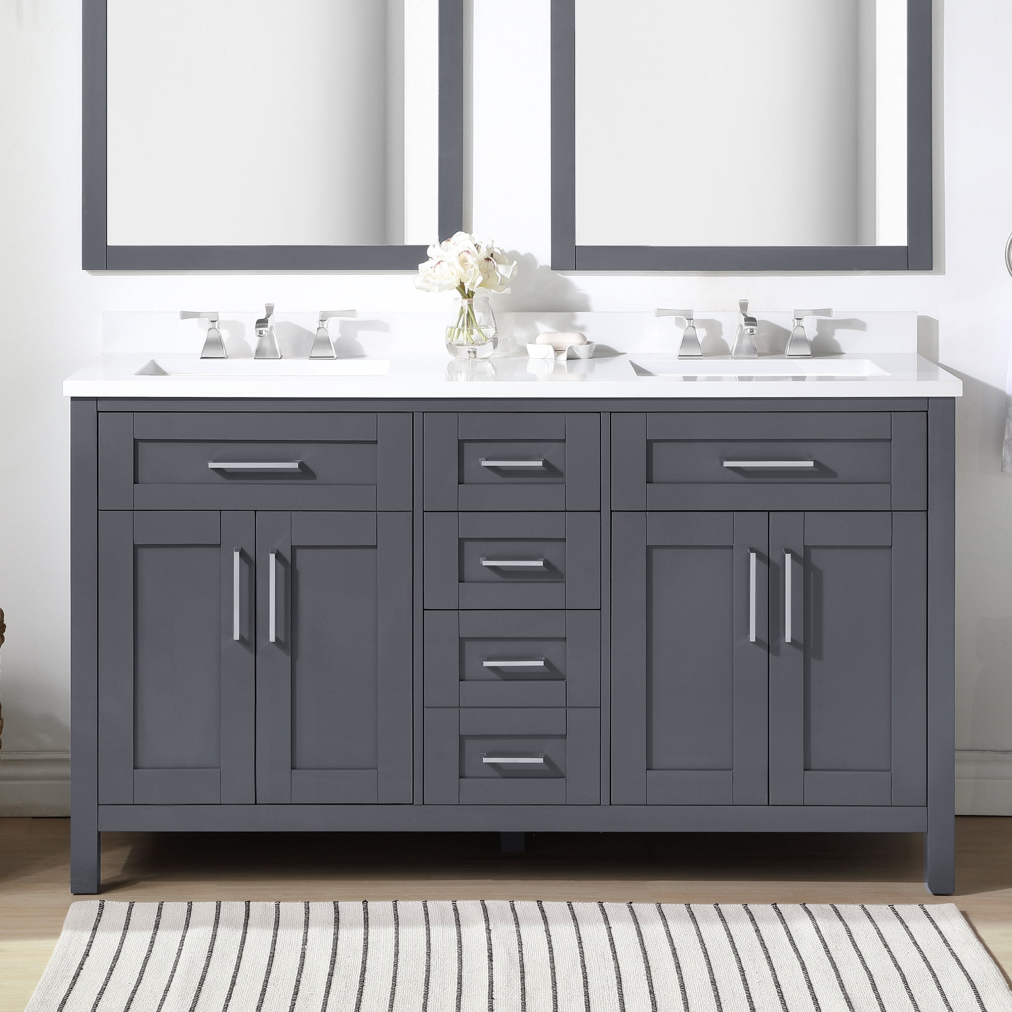 Ove Decors Tahoe II 60 W x 21" D Freestanding Bathroom Vanity with Double Sink, Dark Charcoal