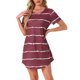 thumbnail image 1 of Camisón de noche para mujeres INSPIRE CHIC, cuello redondo, mangas cortas, vestido de dormir a rayas, 3XL rojo, 1 of 6
