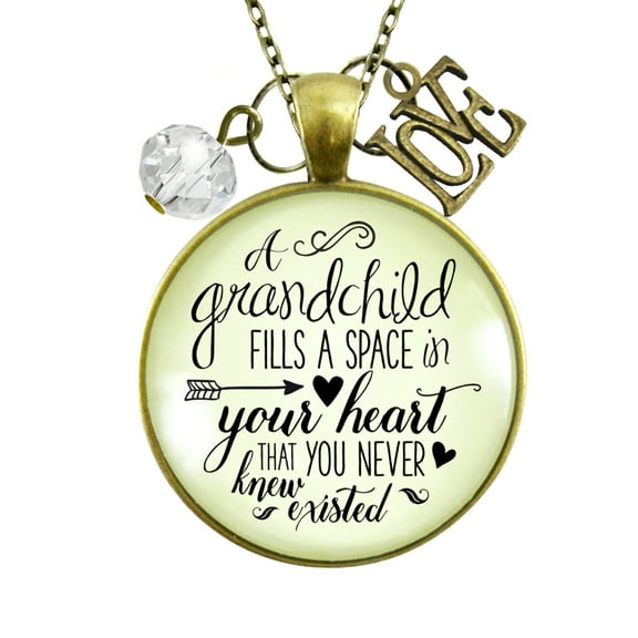 Grandmother Necklace Grandchild Fills Heart Gutsy Goodness Female Adult Bronze Metal Jewelry