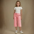 thumbnail image 7 of Girl's Capri Dress Pants Straight Leg Fall High Waist Capris with Pockets Formal Suit Classic Cargo Pants 13 Years, Pink, 7 of 7
