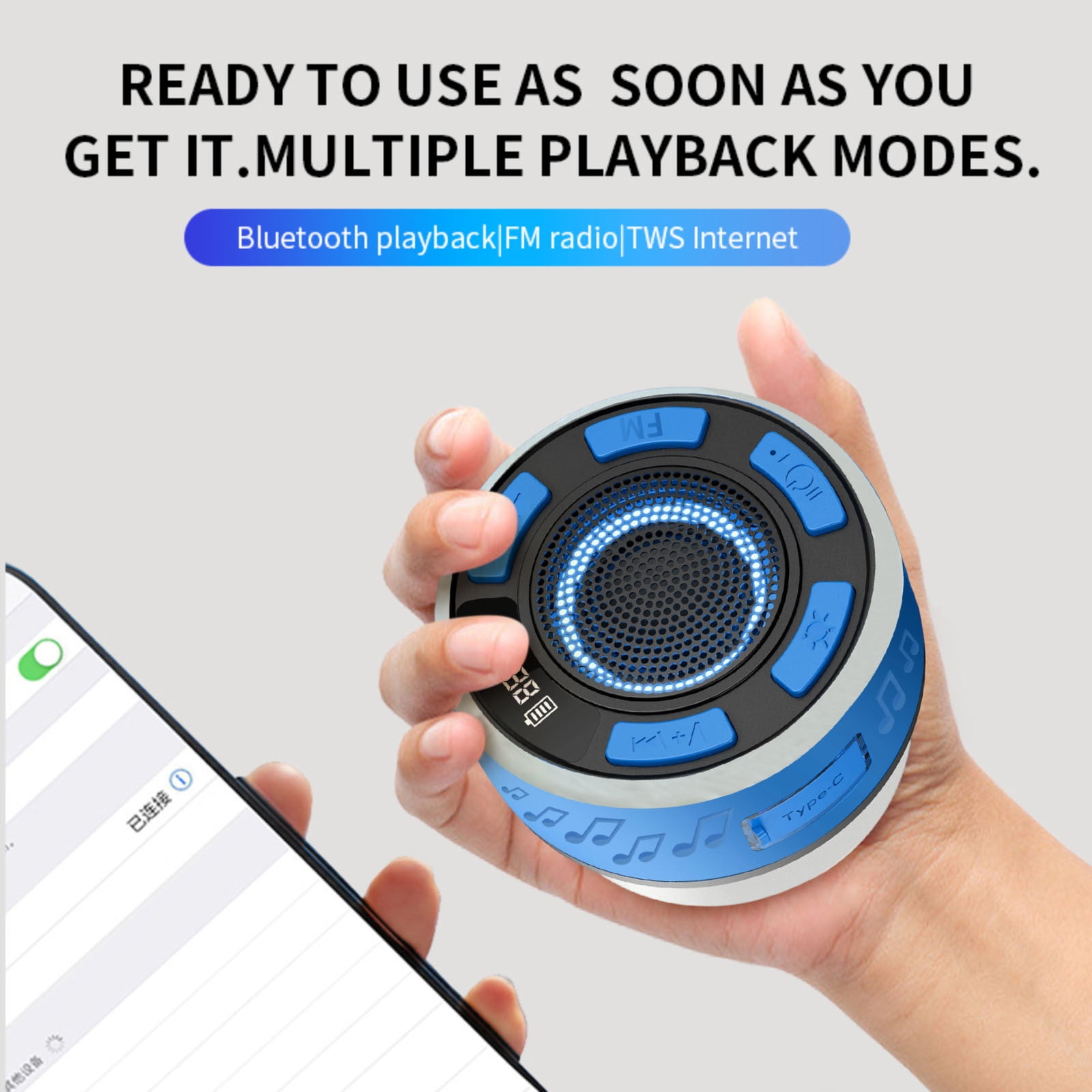 IPX7 Waterproof Bluetooth Speaker with Detachable Suction Cup, RGB Color Changing LED Shower Speaker, Portable Outdoor Speaker for Pool Beach and Camping, Wireless bluetooth audio