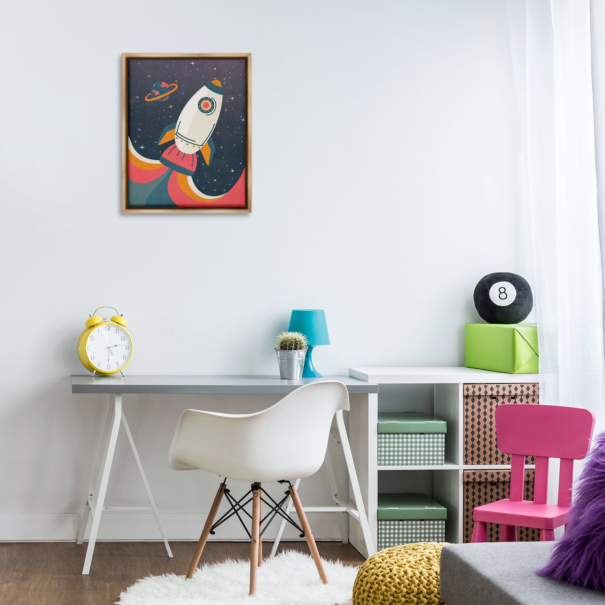 Stupell Industries Retro Space Rocket Astrology & Stars Painting Brown Floater Framed Canvas Art Print Wall Art, 17 x 21