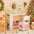 thumbnail image 5 of Costway Kids Vanity with Lights, 2 Drawers & 2-Tier Bookshelf, 3 Hooks & 2 Open Shelves White, 5 of 10
