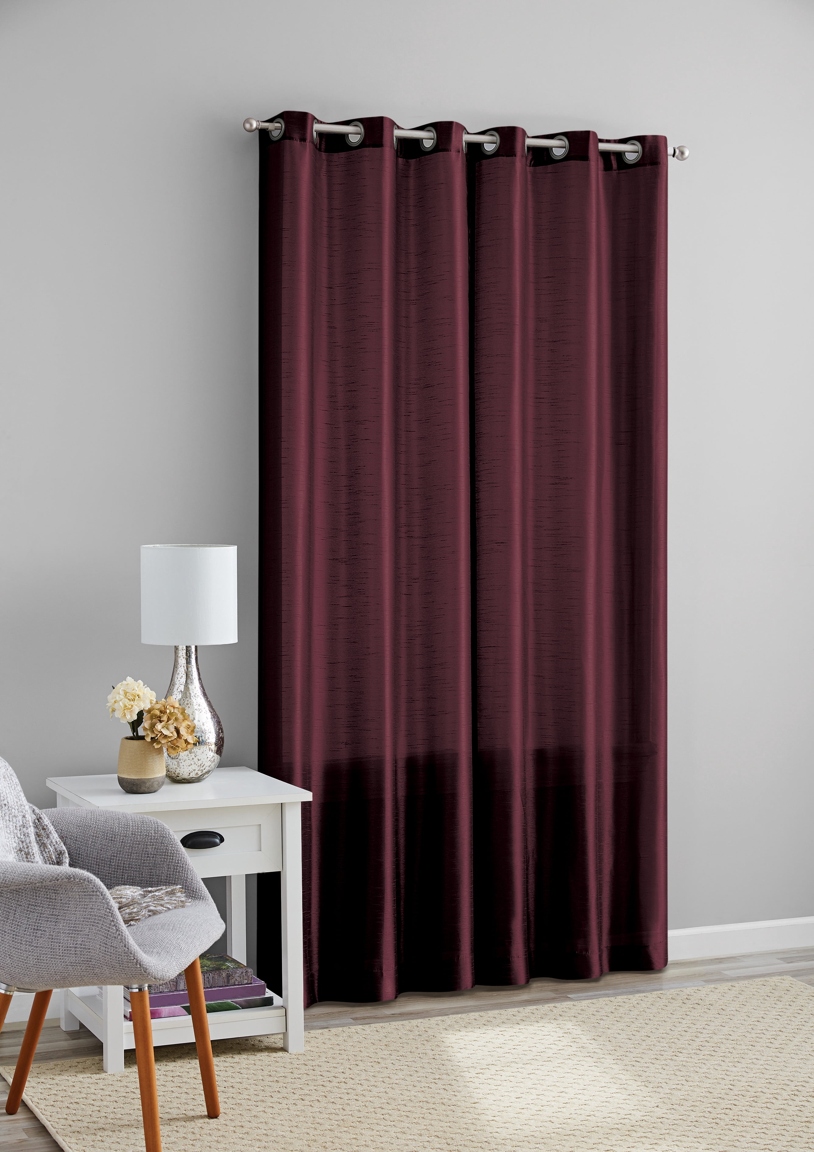 Mainstays Textured Faux Silk Light Filtering Grommet Curtain Panel, Set of 2, Burgundy, 37” W x 84” L