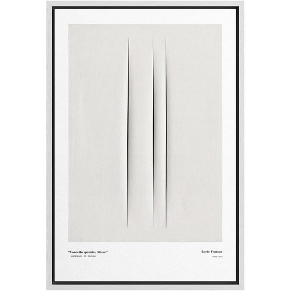 PixonSign Framed Canvas Print Wall Art Lucio Fontana 3D Black Line Landscape Abstract Shapes Illustrations Fine Art Decorative Minimalist Relax/Calm for Living Room, Bedroom, Office - 16"x24" White