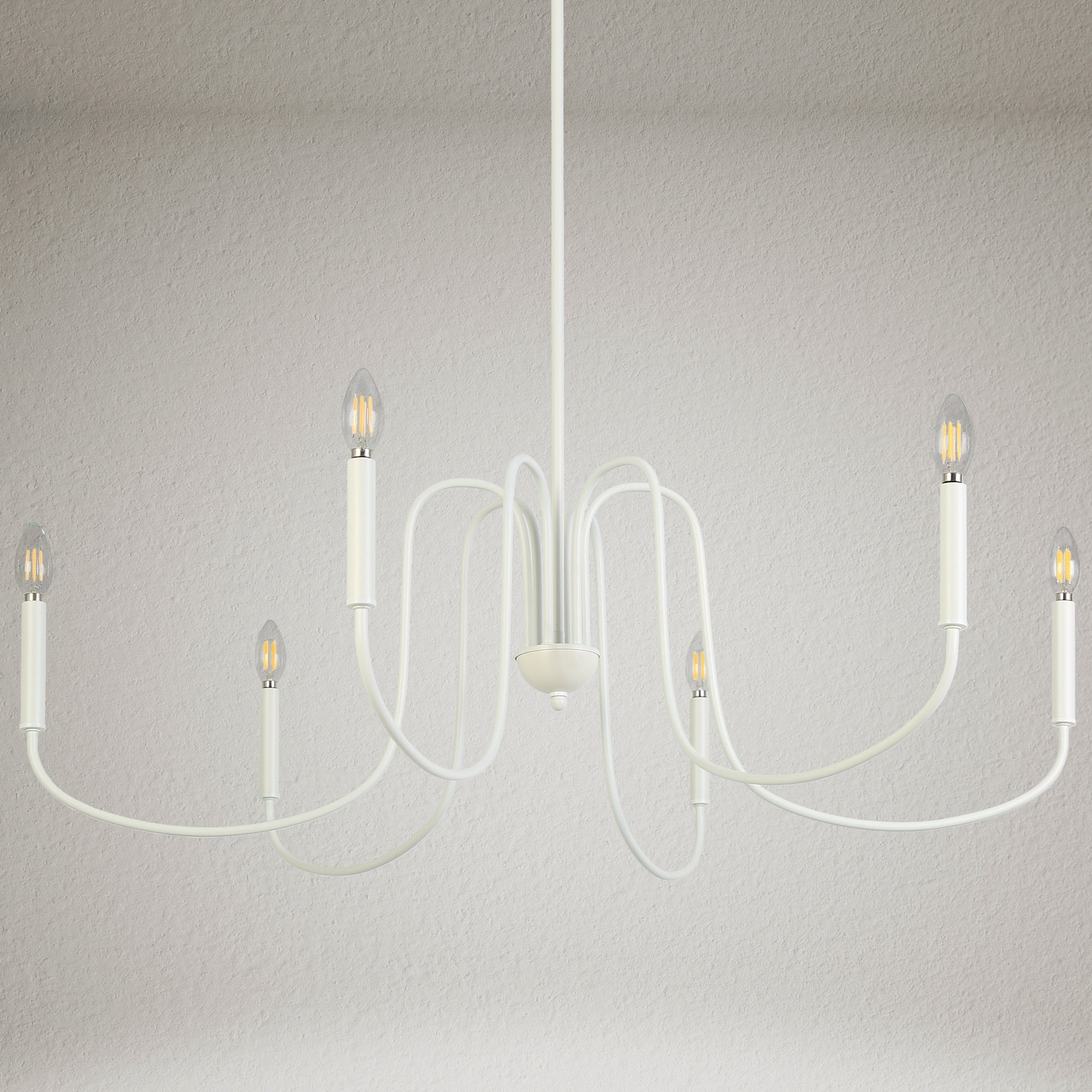LNC Ampiuo 6 -Light Matte White Bare bulb Iron Chandelier