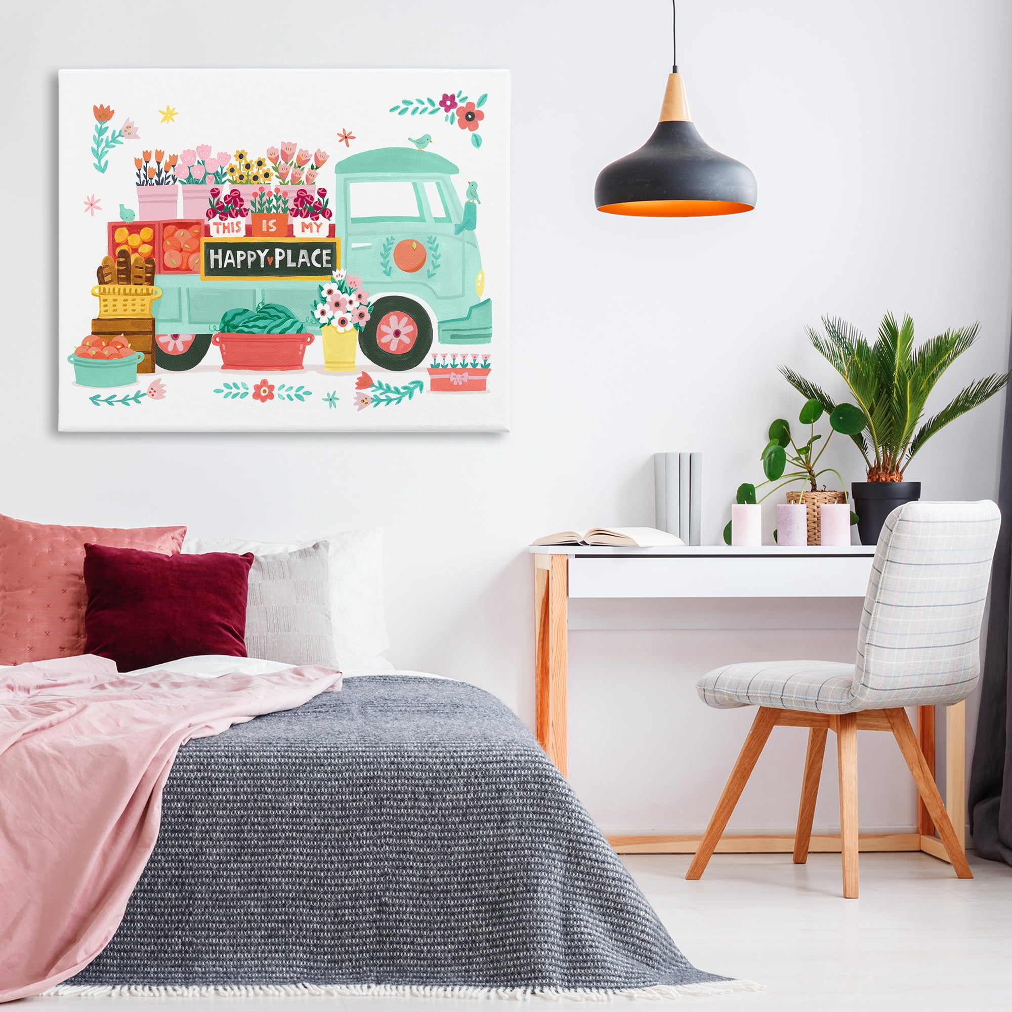Stupell Industries Happy Place Flower Truck Plants & Flowers Painting Wrapped Canvas Art Print Wall Art, 48 x 36