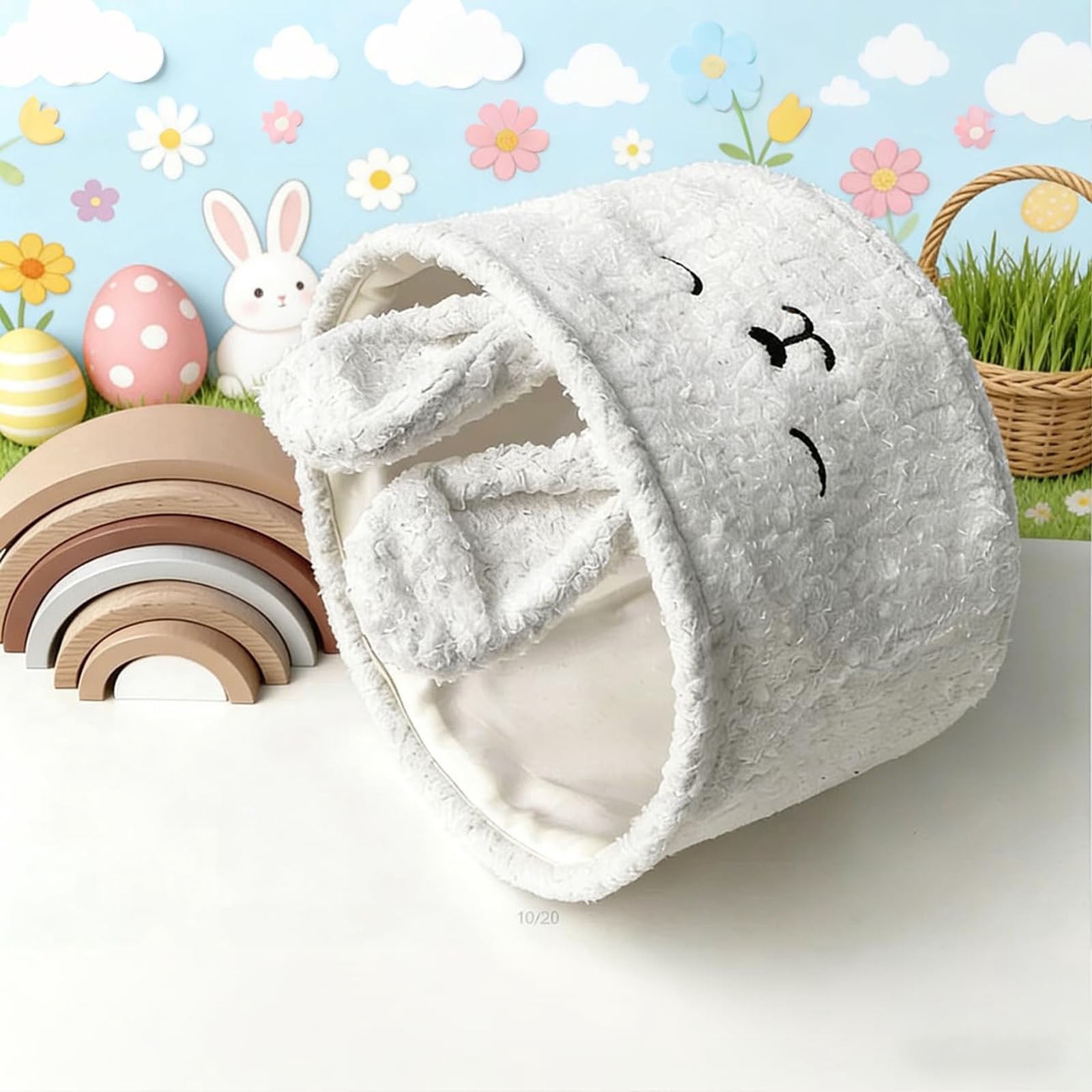 Soft Plush Bunny Basket, 9.84X5.9 inch Cute Bunny Basket, Easter Bunny Basket, Cute Rabbit Design Bunny Basket with Ear, Spring Holiday Decor Gift, Home Organization Basket for Easter
