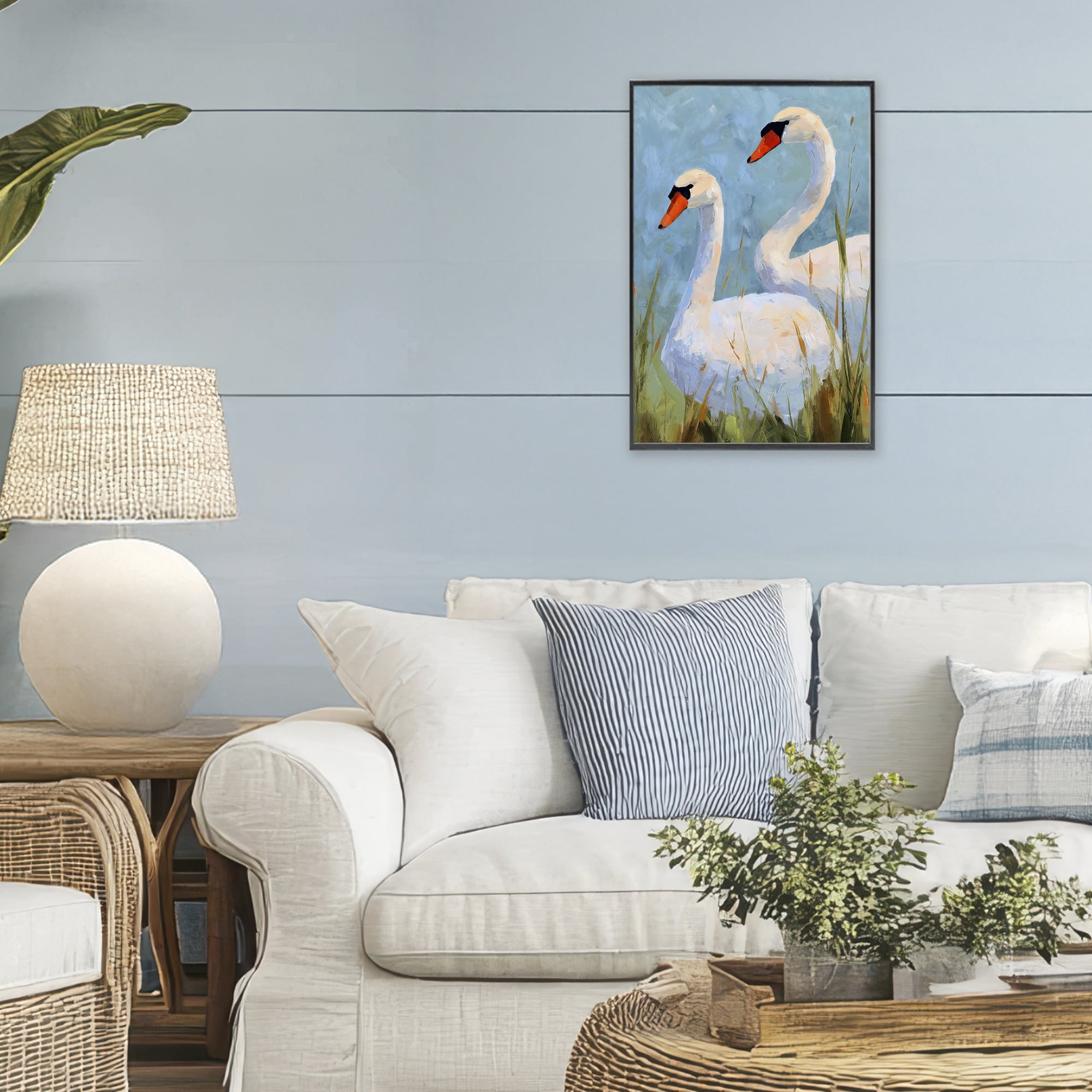 Stupell Industries Long Necks Swan Pear Black Framed Giclee Art, design by Petal Prints Design
