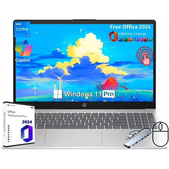 HP 15.6" Touchscreen Business Laptop Computer - with MS Office 2024 Lifetime License, Intel 6-core i3-1215U, 16 GB RAM, 512 GB SSD, UHD Graphics, Long Battery Life, Wi-Fi 6E, Windows 11 Pro