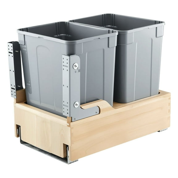 Double 35QT×2 Pull-Out Waste Container, Under Cabinet Dual Kitchen Trash Bin with Soft-Close Slides, 70QT Total Capacity Hidden Garbage Can with Door-Mount Kit, Heavy-Duty Frame, Easy Installation