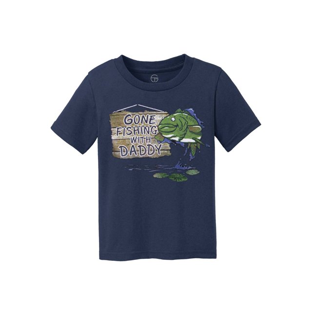 Gone Fishing With Daddy Kids Cotton T-Shirt - Navy - Medium